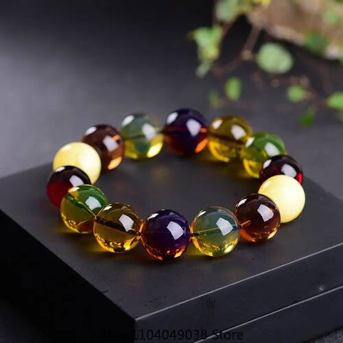 Natural Burmese Beeswax Duobao Round Beads Bracelet for Men