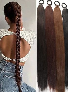 Synthetic 28 Inch Long Ponytail Extensions With Elastic