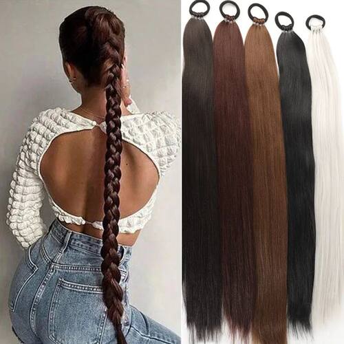 Synthetic 28 Inch Long Ponytail Extensions With Elastic