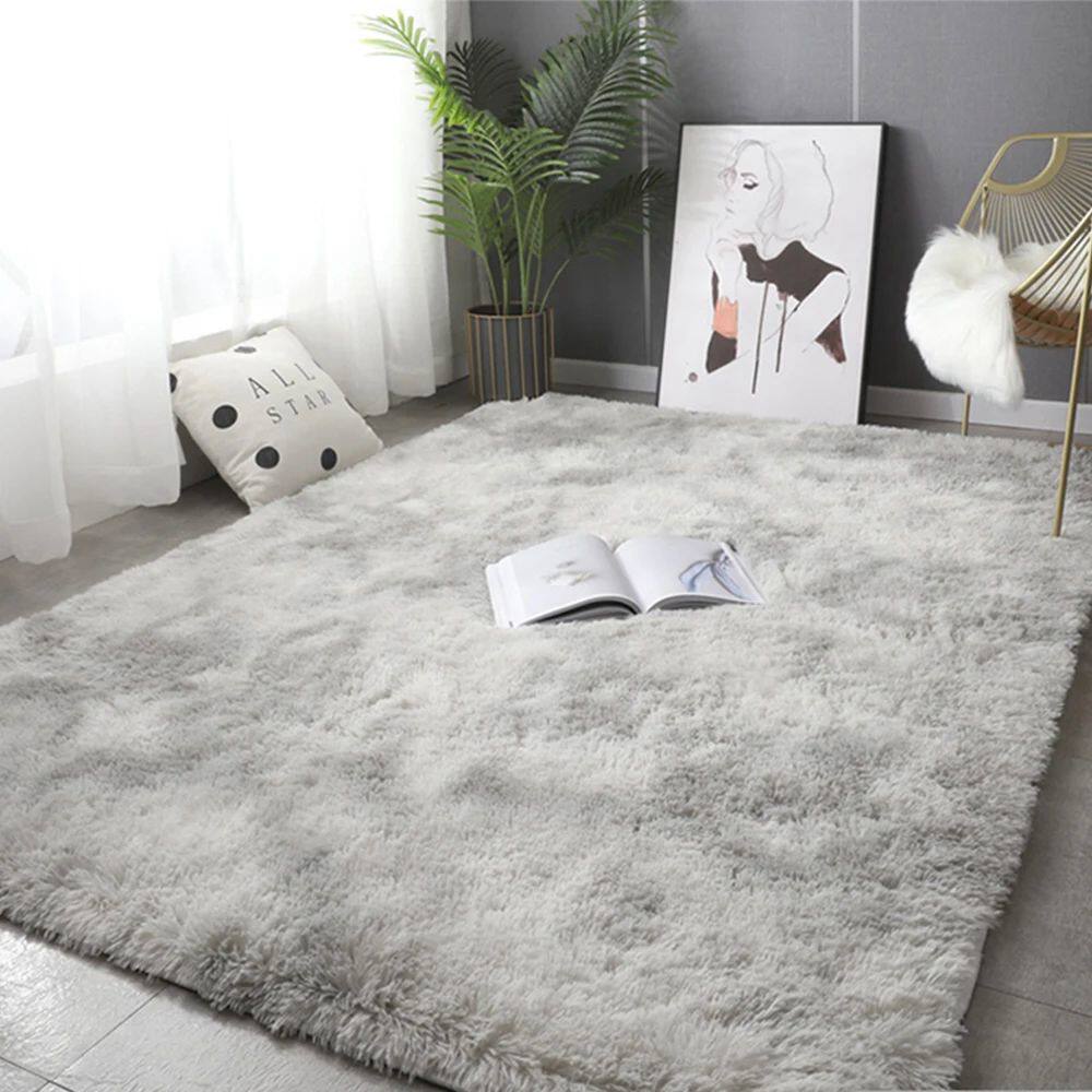 Gray Carpet for Living Room Plush Rug Bed Room Floor Fluffy