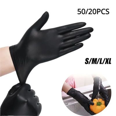 50PCS Disposable Black Nitrile Gloves Latex Free Waterpro
