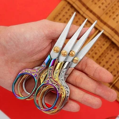 Kawaii Titanium Color Scissors Vintage Stainless Carved Cutt