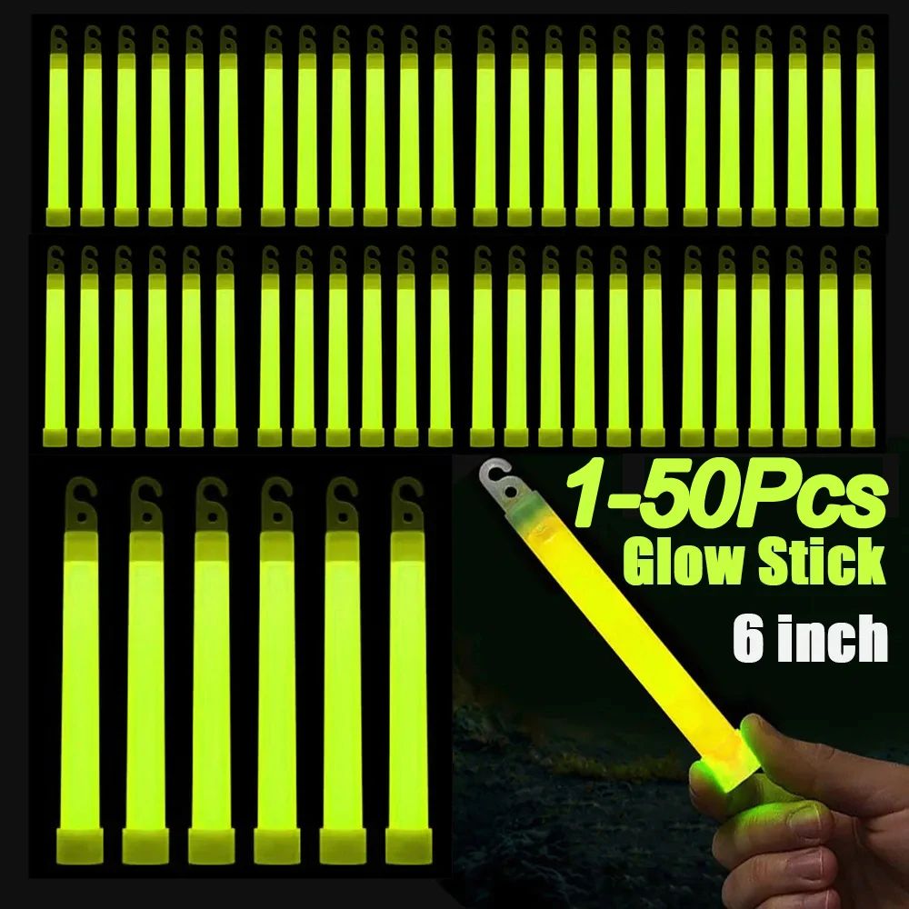 1-50pcs Glow Sticks with Hook 6 inch Fluorescence Light for
