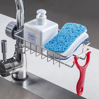 Kitchen Stainless Steel Sink Drain Rack Sponge Storage Fauce