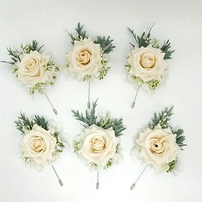 1/6PCS Rose Wedding Champagne Wrist Corsage And Boutonniere