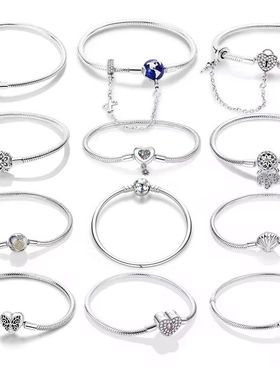 Bracelet Silver 925 Original 17-20CM Star Moon Sun Four Leaf