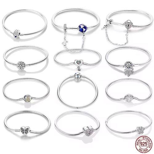 Bracelet Silver 925 Original 17-20CM Star Moon Sun Four Leaf