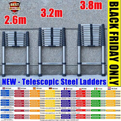 Ladders Extendable Telescopic 2.6M-5M Heavy Duty Multi Purpo