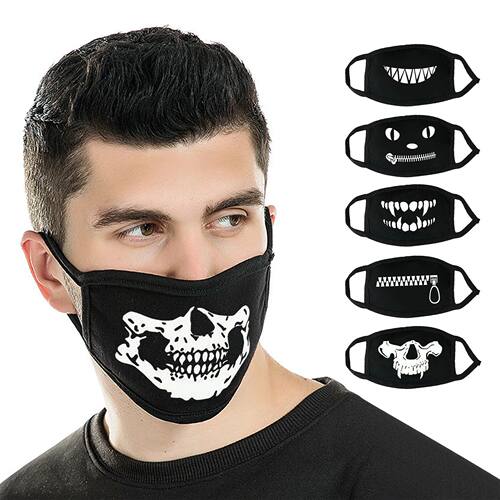 1pc Unisex Skull Print Lovely Face Mask Reusable Black Cotto