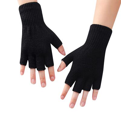 1Pair Black Half Finger Fingerless Gloves For Women And Men