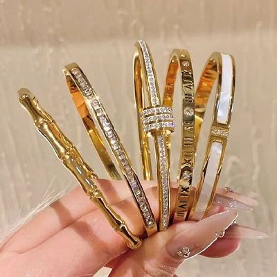 Titanium Steel Stainless Steel Inlaid Zircon Gold Plated
