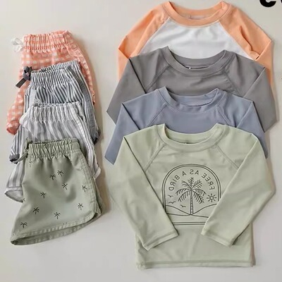 Boys Long Sleeve Sports Split Swimwear O-neck Quick Drying T