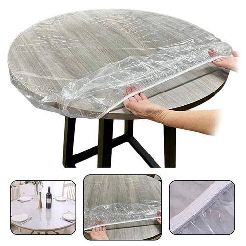Fitted Round Elastic Tablecloth Transparent Waterproof O