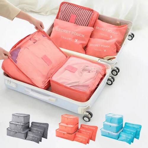 6-Pc Pink/Blue/Grey Travel Storage Bags! Large Capacity