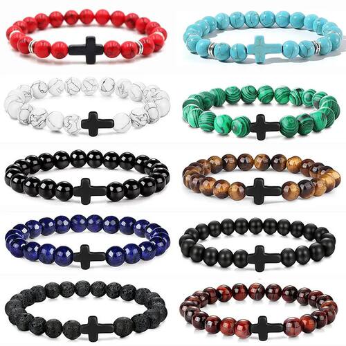 Prayer Men Natural Stone Wood Beads Rosary Hematite Cross