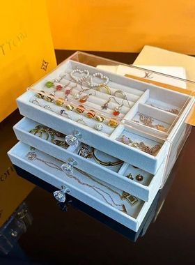 Acrylic Velvet Jewelry Organizer with 3 Drawers Stackable