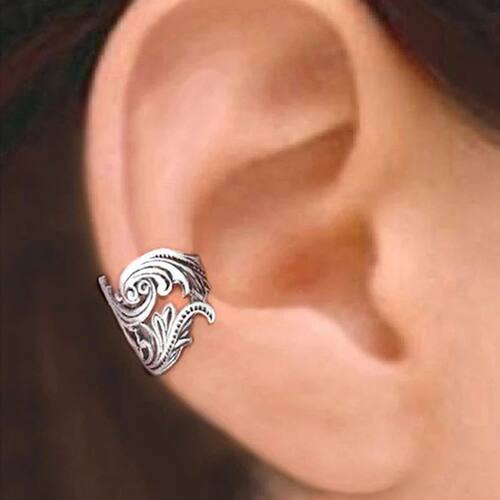 Huitan Ethnic Pattern Ear Cuff for Women Metal Silver Color/