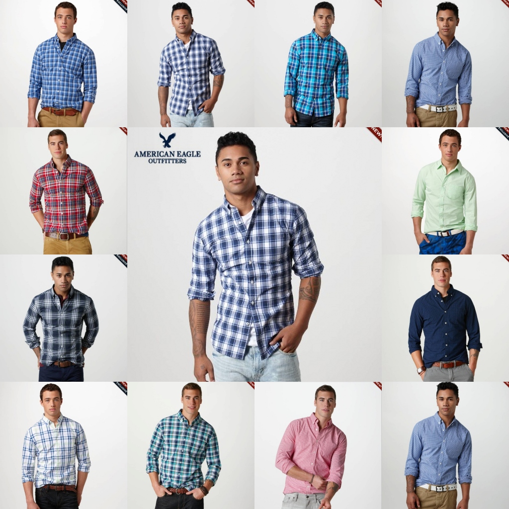 美国男士时尚格子薄款长袖衬衫