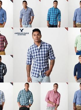 American Eagle/美国鹰 男士时尚休闲格子长袖衬衫 男装薄款衬衣