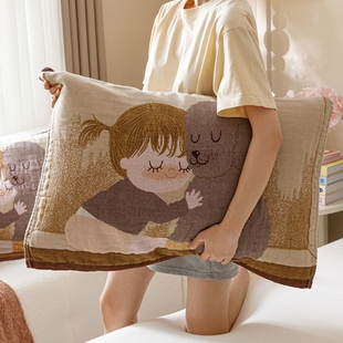 纱布枕巾纯棉一对装家用成人全棉吸汗枕头垫巾男加大情侣整头盖巾