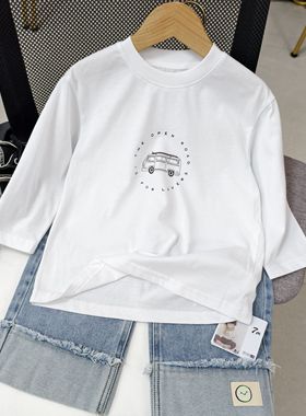 7M儿童长袖T恤春装2025新款韩版男童白色打底衫休闲女童纯棉上衣