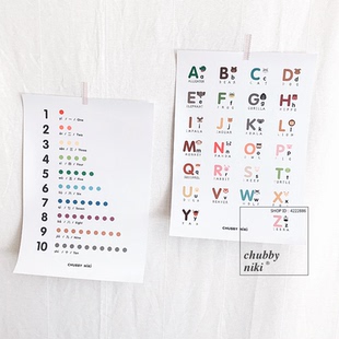 北欧ins幼儿童宝宝学前认知挂画拍级简约照背景英文字母数字卡通