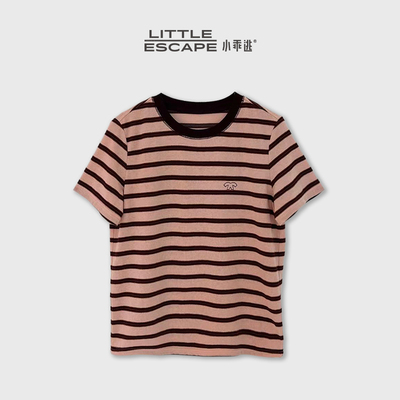 小乖逃JX韩系撞色条纹T恤夏设计感小众宽松慵懒风减龄短袖M9886