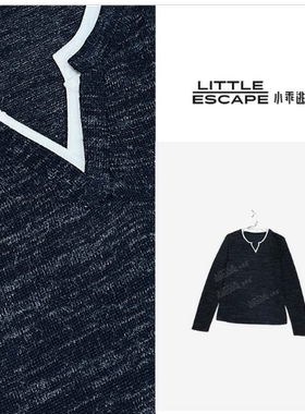 小乖逃灰色T恤打底长袖假两件拼白色V领针织磨毛打底长袖M8986