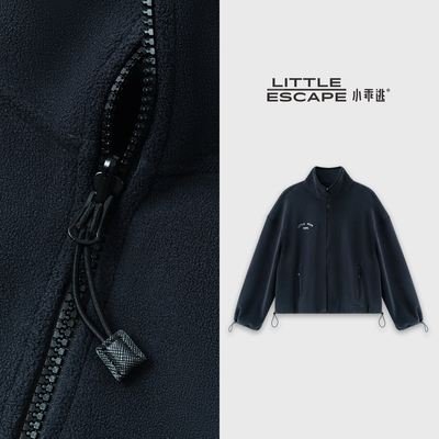 小乖逃加绒藏蓝外套高领连帽外套中长款1996字母卫衣上衣Z0035