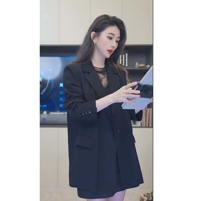 小乖逃都市经典黑色西装翻领双扣白色西装双口双色外套 S25119