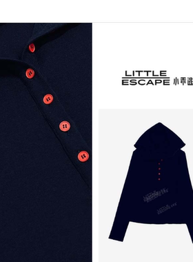 小乖逃休闲时尚藏蓝色T恤打底连帽七颗红扣秋冬百搭款LY1007