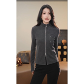 小乖逃双色 时尚 灰色黑色外套立领单口袋马吉正肩拉链外套TS8062
