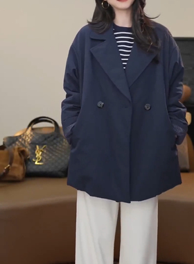 小乖逃休闲时尚藏蓝棉服外套ET绒袖子蓝格秋冬宽松百搭款N95302