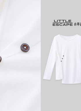 小乖逃四色JX白色T恤大圆领斜扣纯色通勤风修身显瘦秋冬S26089