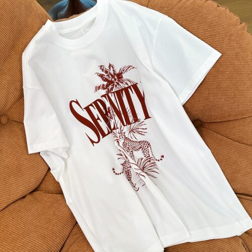 小乖逃JXins风猎豹印花白T恤宽松显瘦百搭SERENITY字母上衣N95703