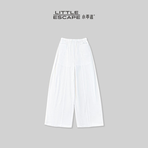 小乖逃JX白色松紧直筒裤肌理感双大口袋宽松遮肉显瘦休闲裤WL0004