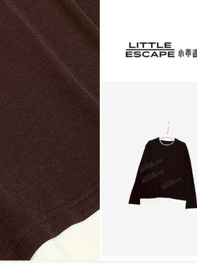 小乖逃咖色T恤长袖假两件拼白色领圆领打底百搭S25596