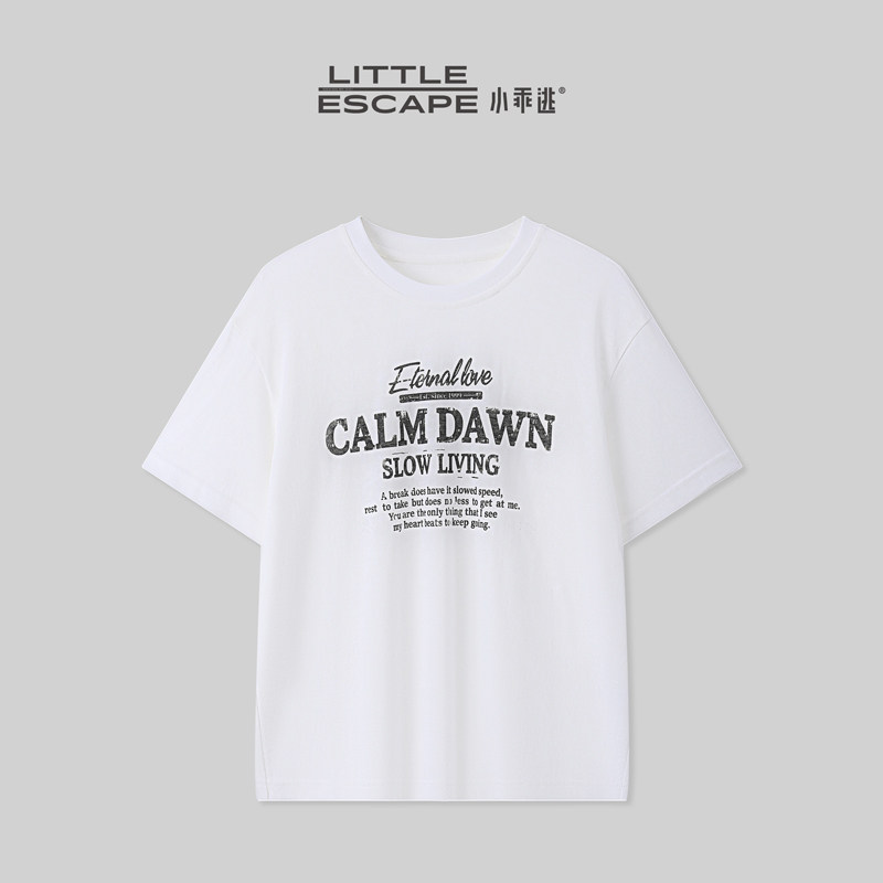小乖逃CALM复古字母T恤黑白两色夏季宽松显瘦圆领短袖上衣TS8472