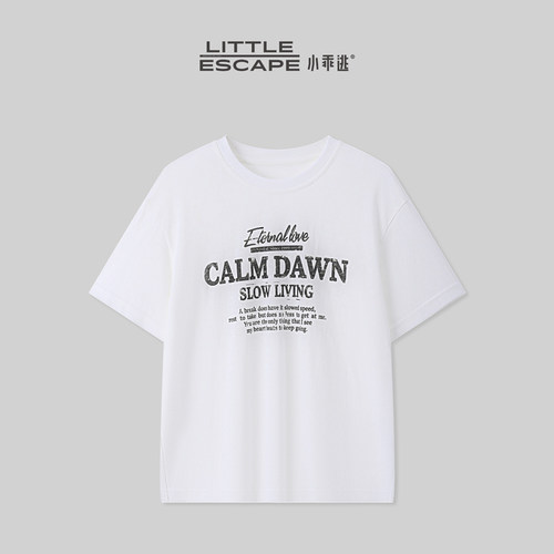小乖逃CALM复古字母T恤黑白两色夏季宽松显瘦圆领短袖上衣TS8472