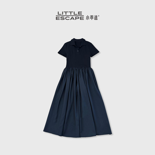 小乖逃JX简约风黑色连衣裙夏季显瘦Polo领收腰通勤A字裙N95770