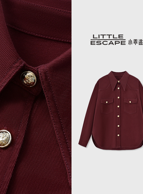 小乖逃休闲时尚 双口袋铁锈红色衬衫 POLO衬衣S24001