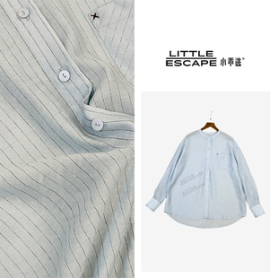小乖逃竖条纹蓝色衬衫 M8809 单口袋条纹排扣蓝色衬衣