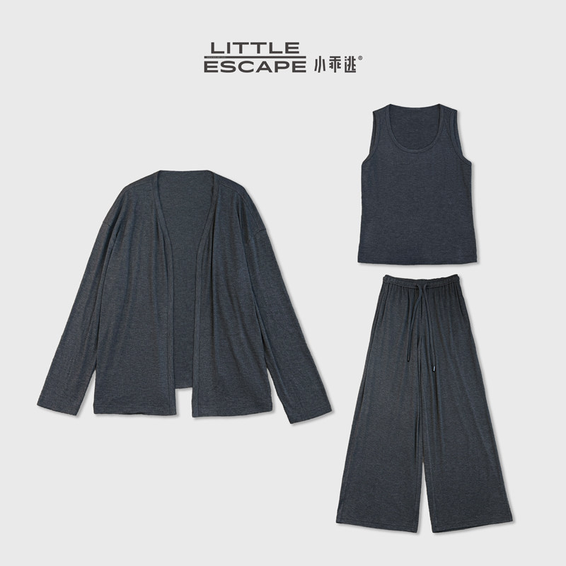 小乖逃慵懒风针织三件套休闲开衫吊带背心阔腿裤松弛感套装M6362