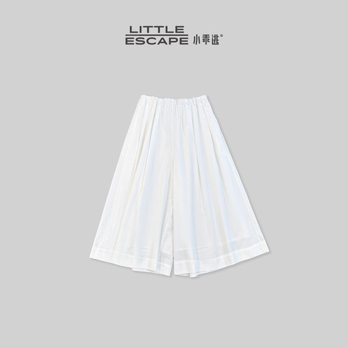 小乖逃JX白色全松紧腰棉感长裤宽松大摆垂顺休闲裤WL0015