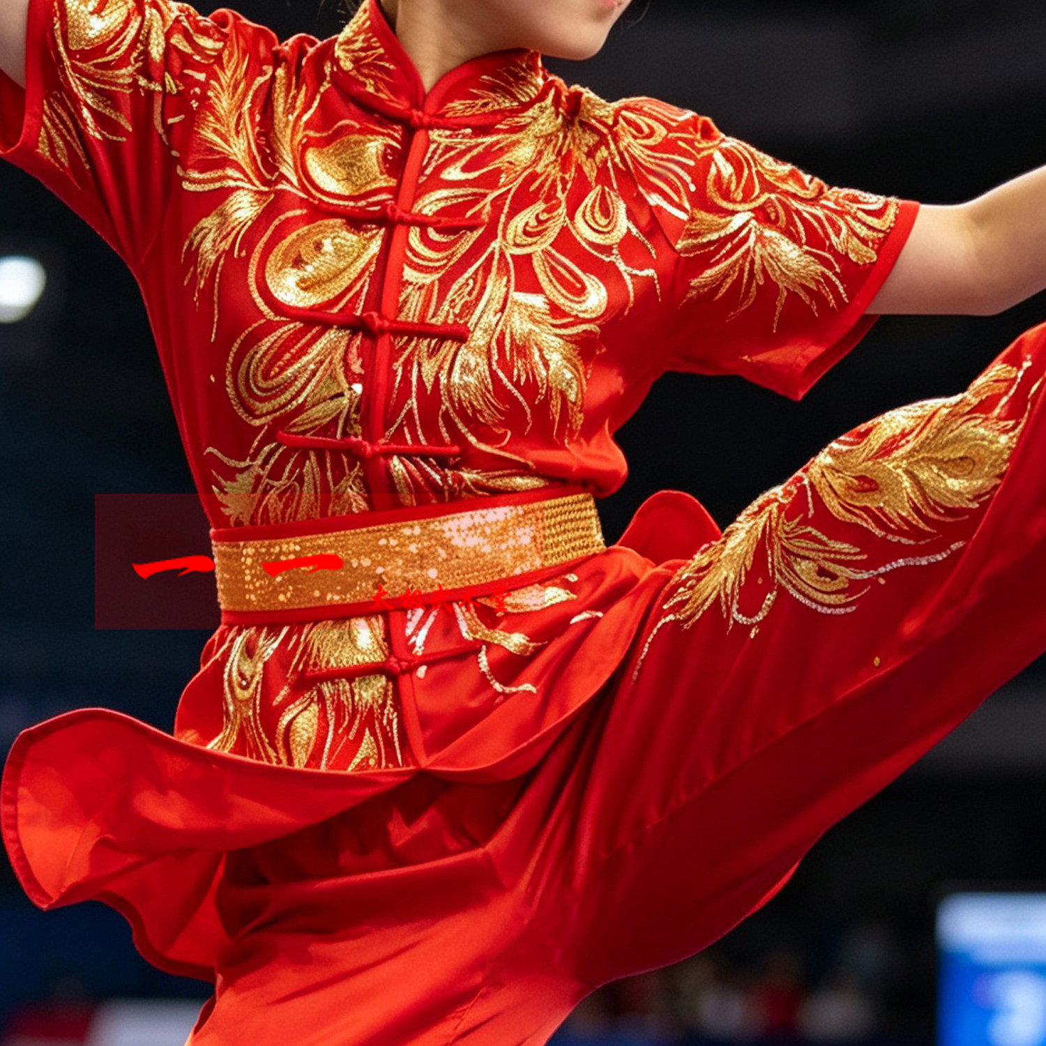 短袖比赛红色刺绣亮片太极服女图片
