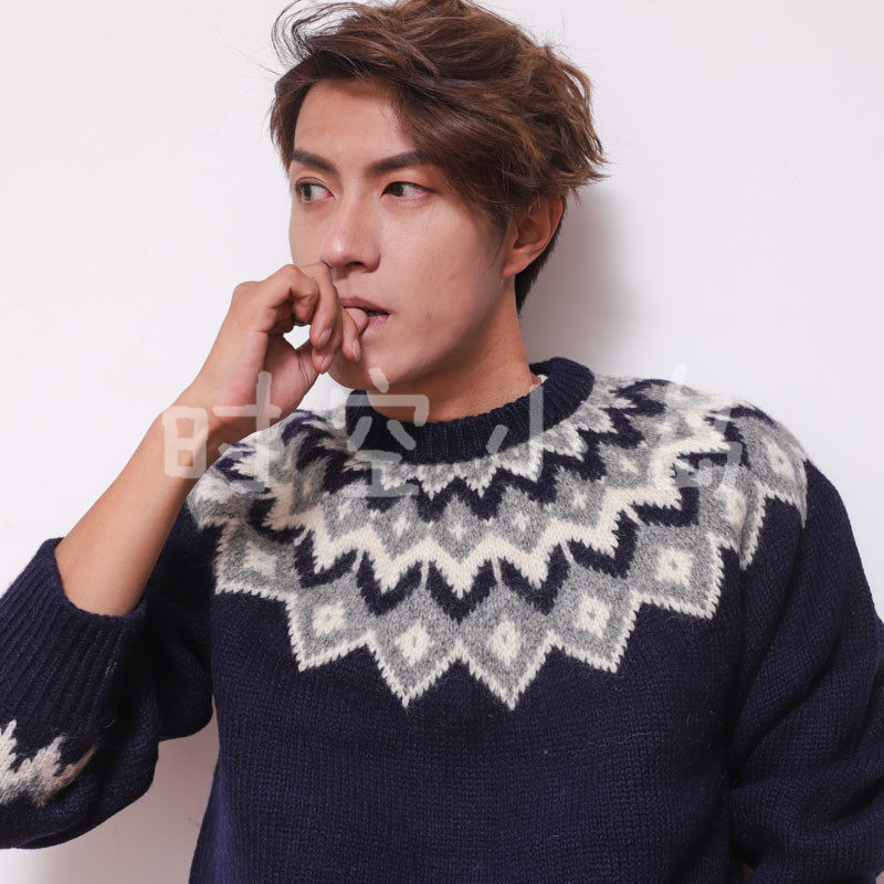 Vintage 古着摩天轮冰岛 北欧圣诞冬费尔岛文艺复古 男女手工毛衣