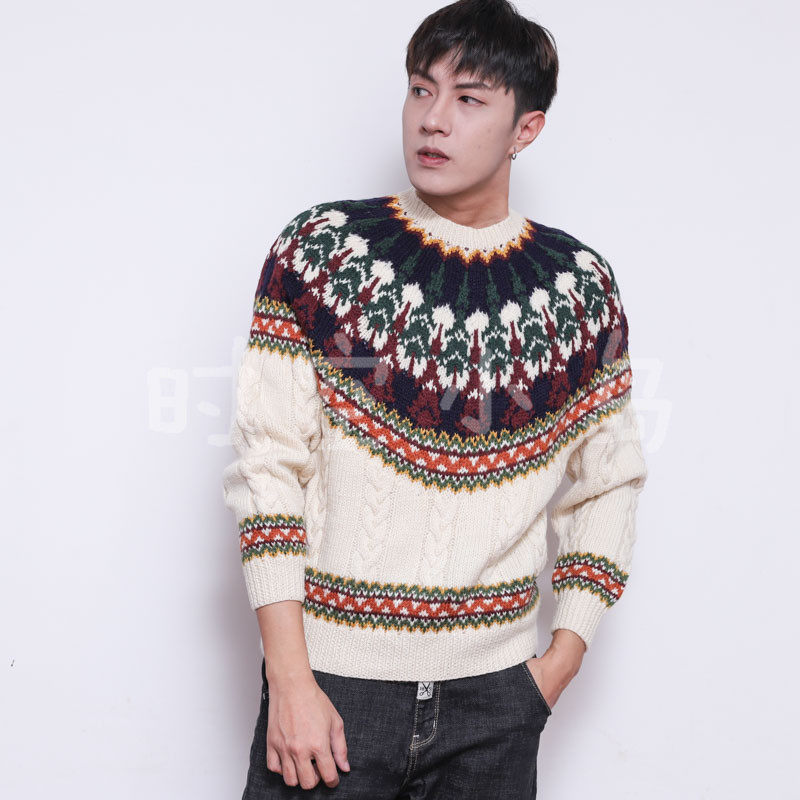 Vintage 圣诞树 摩天轮冰岛 北欧冬费尔岛文艺复古 男女手工毛衣