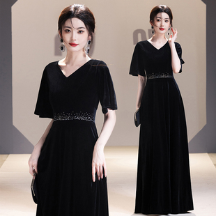 大合唱团钢琴表演指挥礼服公司年会主持人女演出服黑色晚礼服长裙