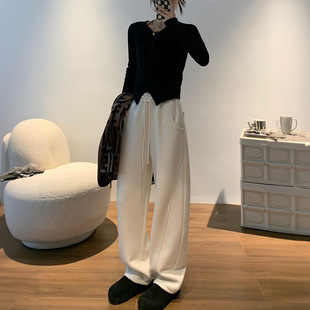 垂感弯镰刀裤 宽松加绒运动裤 女秋冬休闲羊毛香蕉卫裤 白色阔腿裤