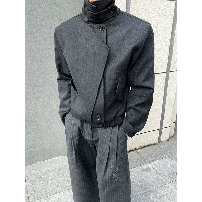 廓形叠门襟正肩潮流立领短款拉链夹克外套YY78-P128，男装夹克，电商A330-1